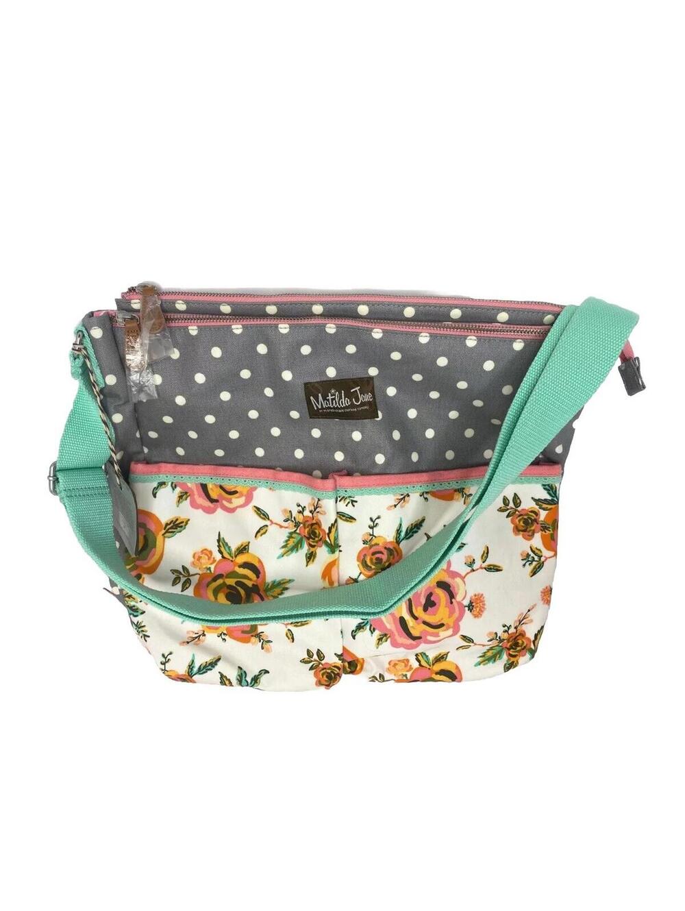 Matilda Jane Over The Moon Floral & Grey Diaper Bag+ Changing pad NWT